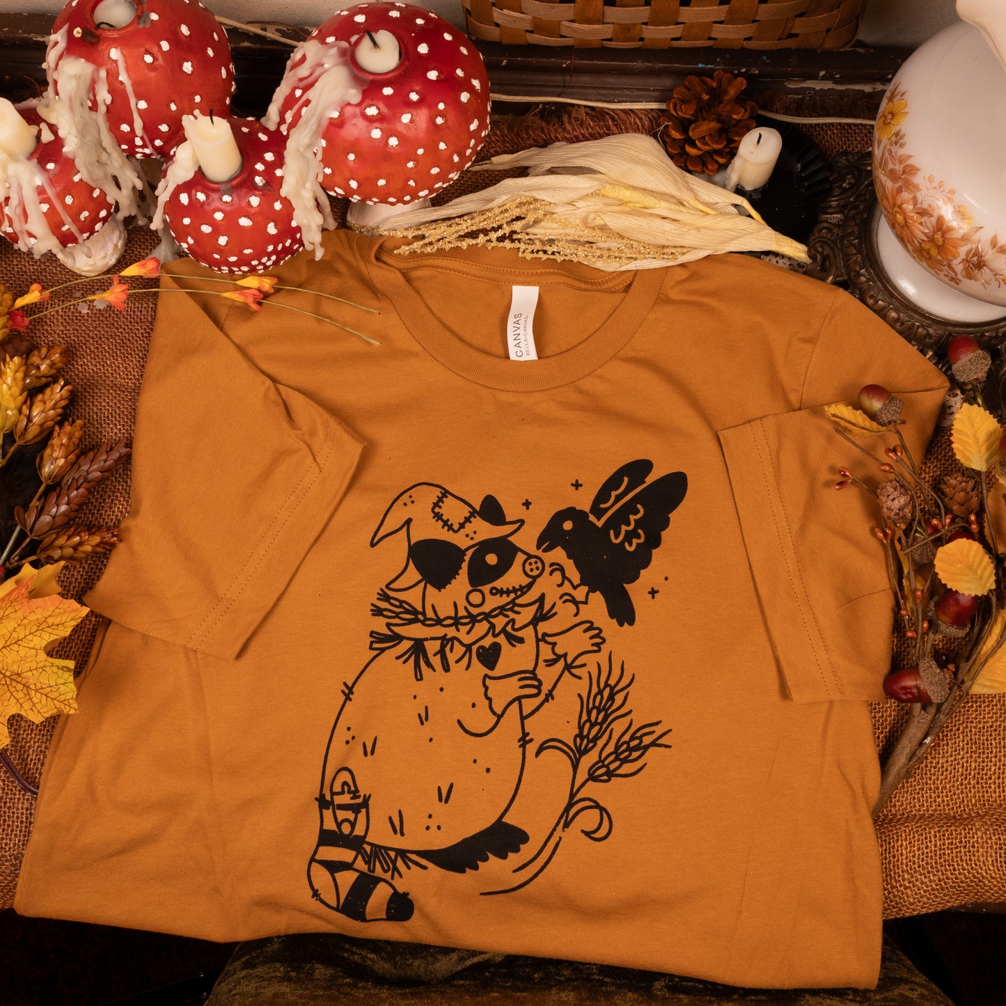 Scarecrow Racoon in Toast Brown T-Shirt