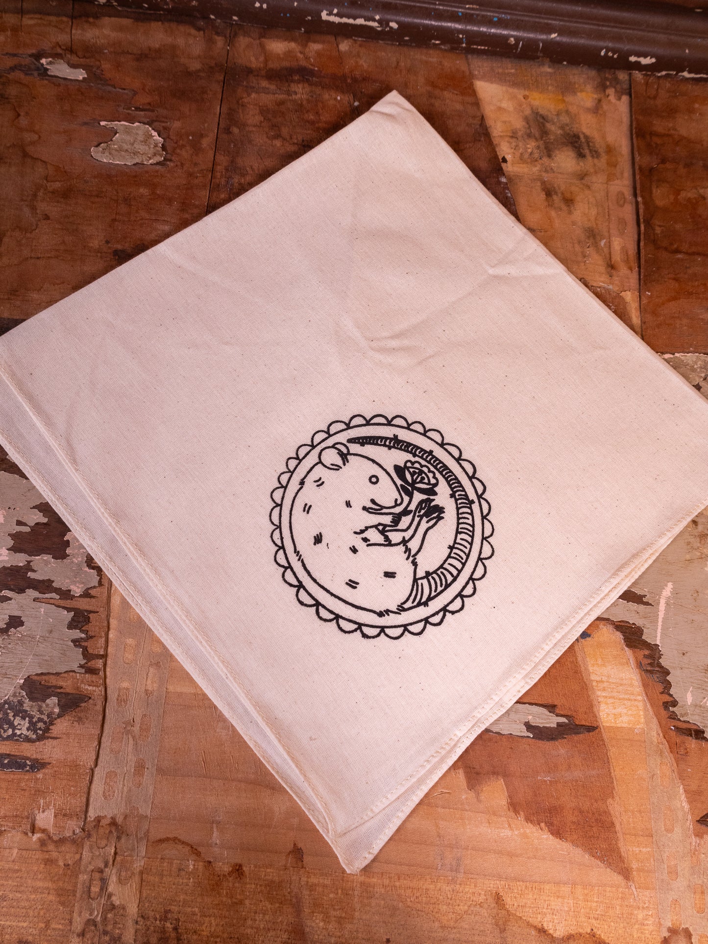 Round Rat Bandana in Moth Wing White