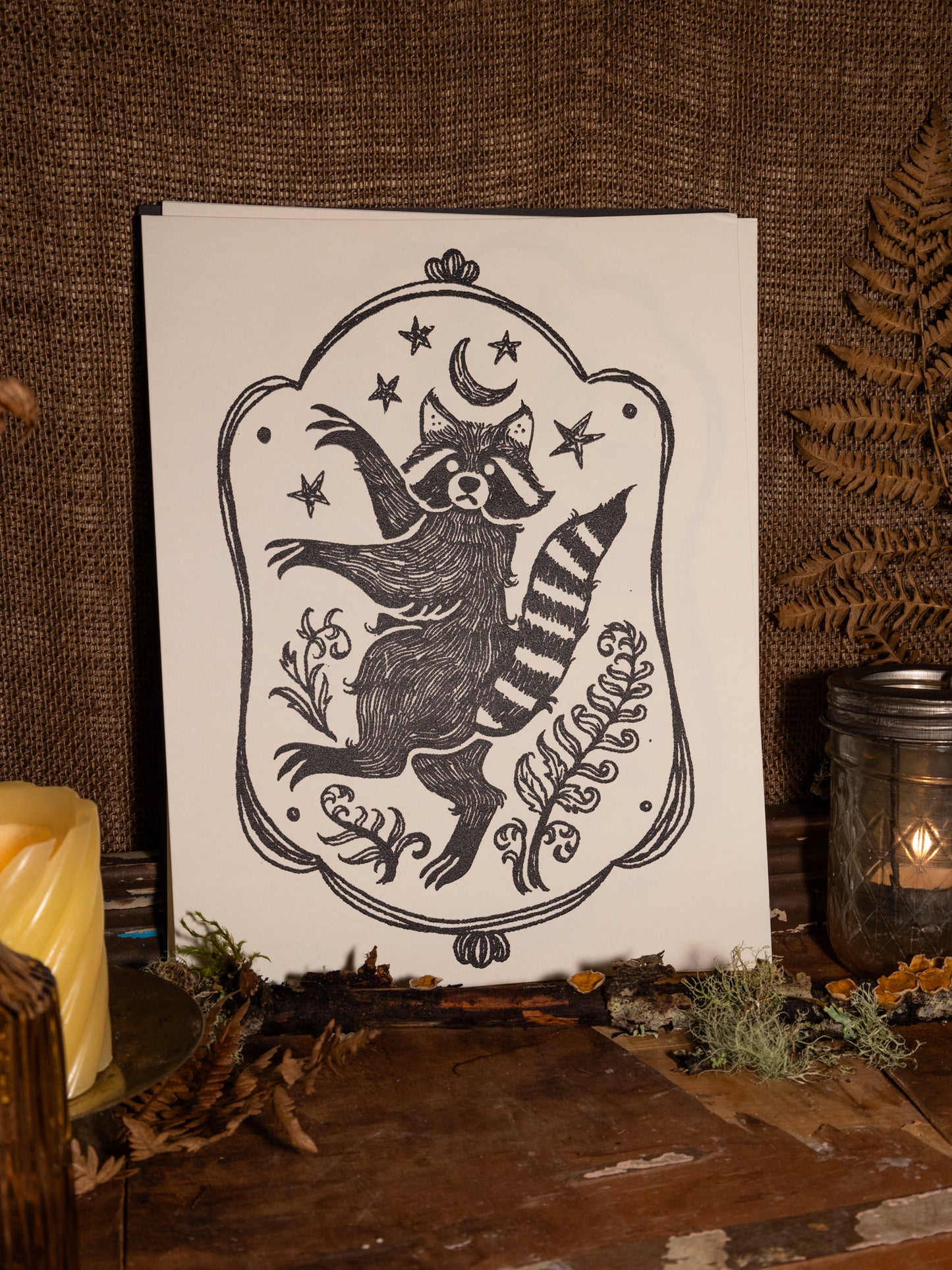 Raccoon Portrait Handmade Print