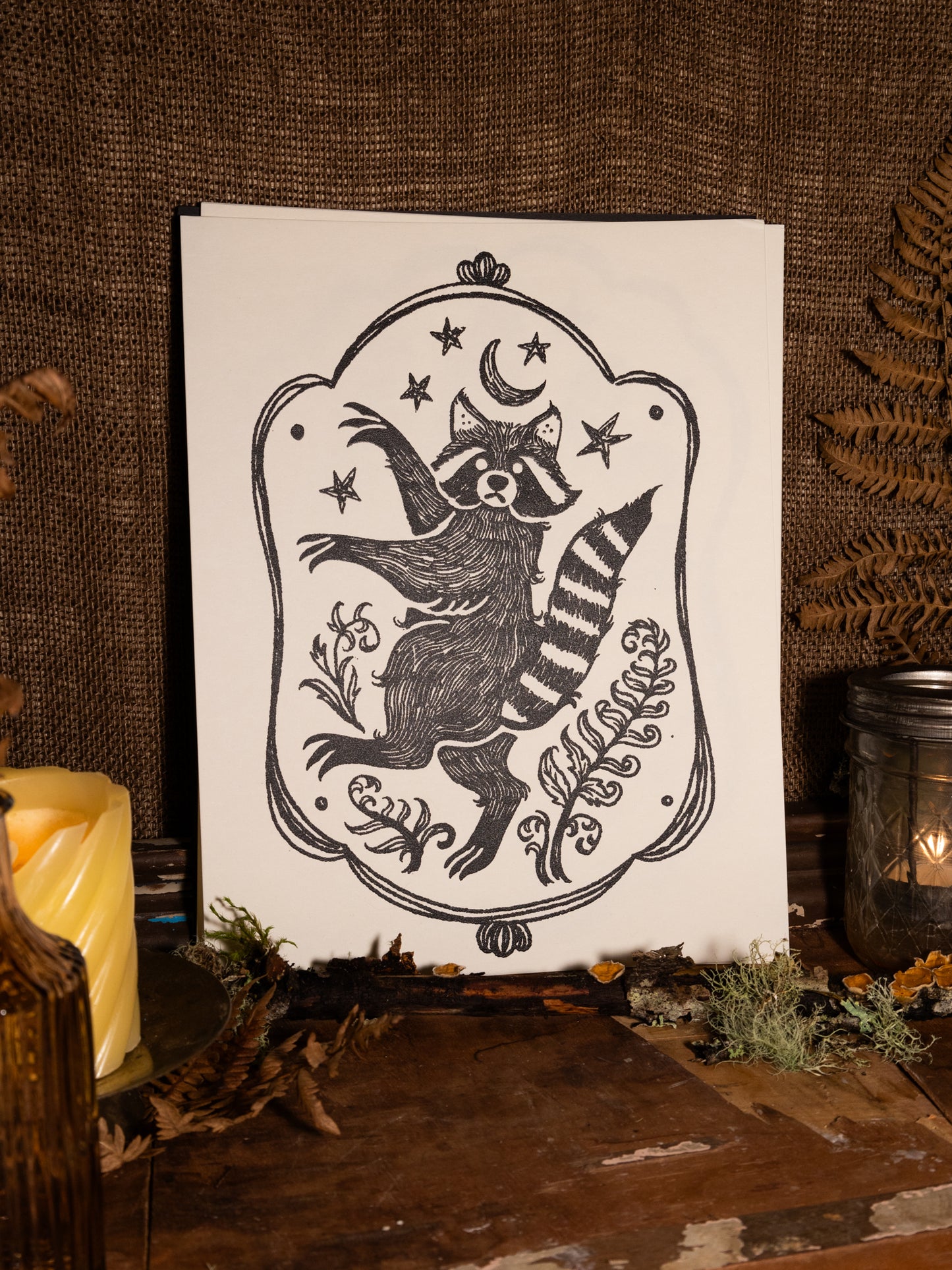 Raccoon Portrait Handmade Print