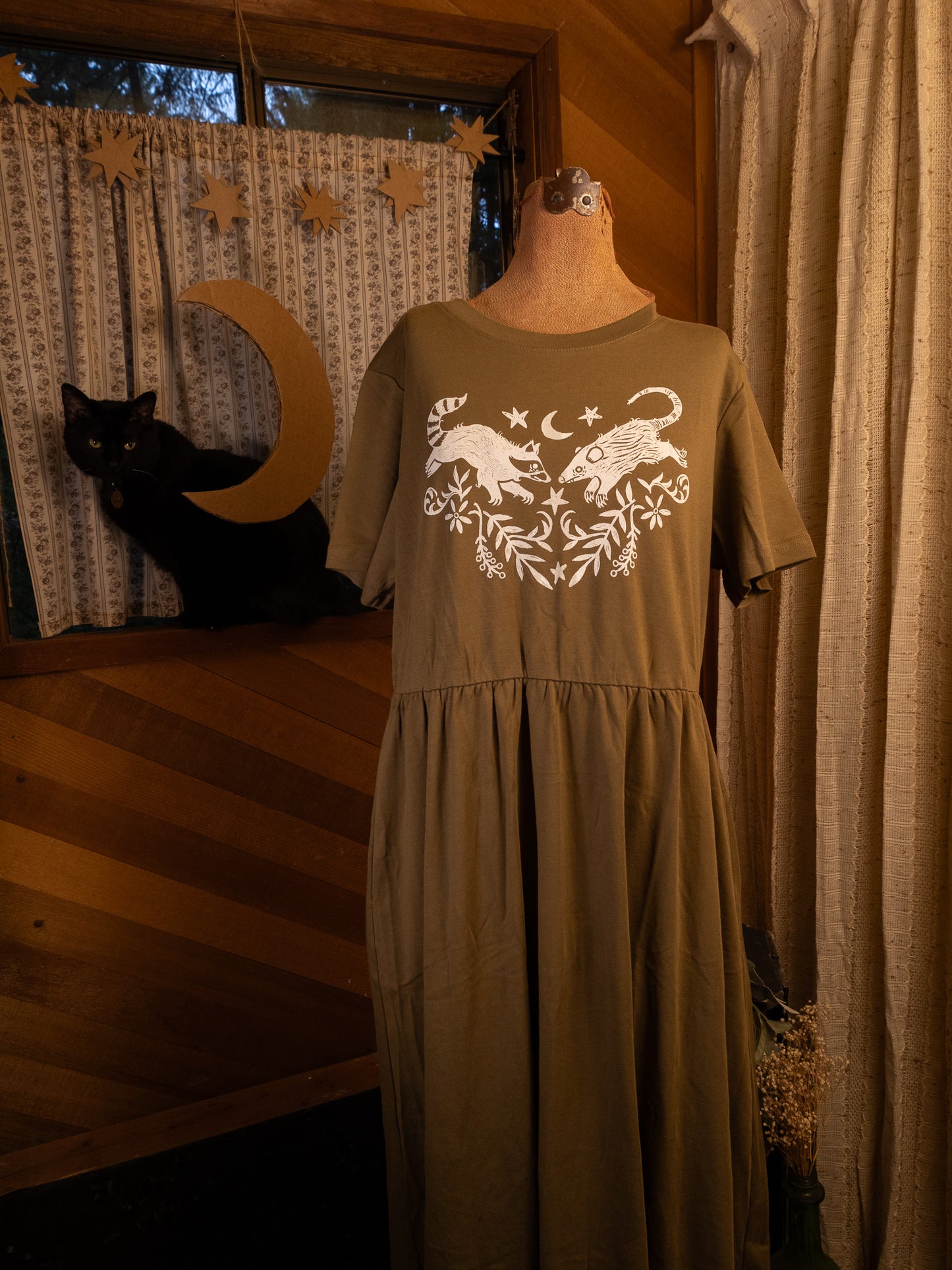 Raccoon & Opossum JJV Dress in Mossy Green