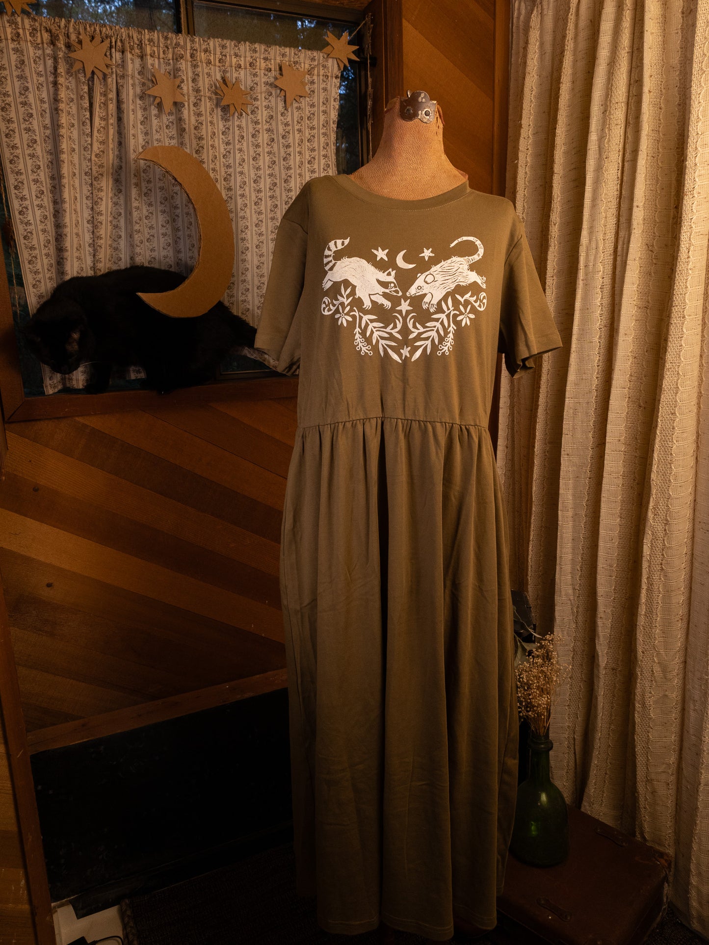 Raccoon & Opossum JJV Dress in Mossy Green
