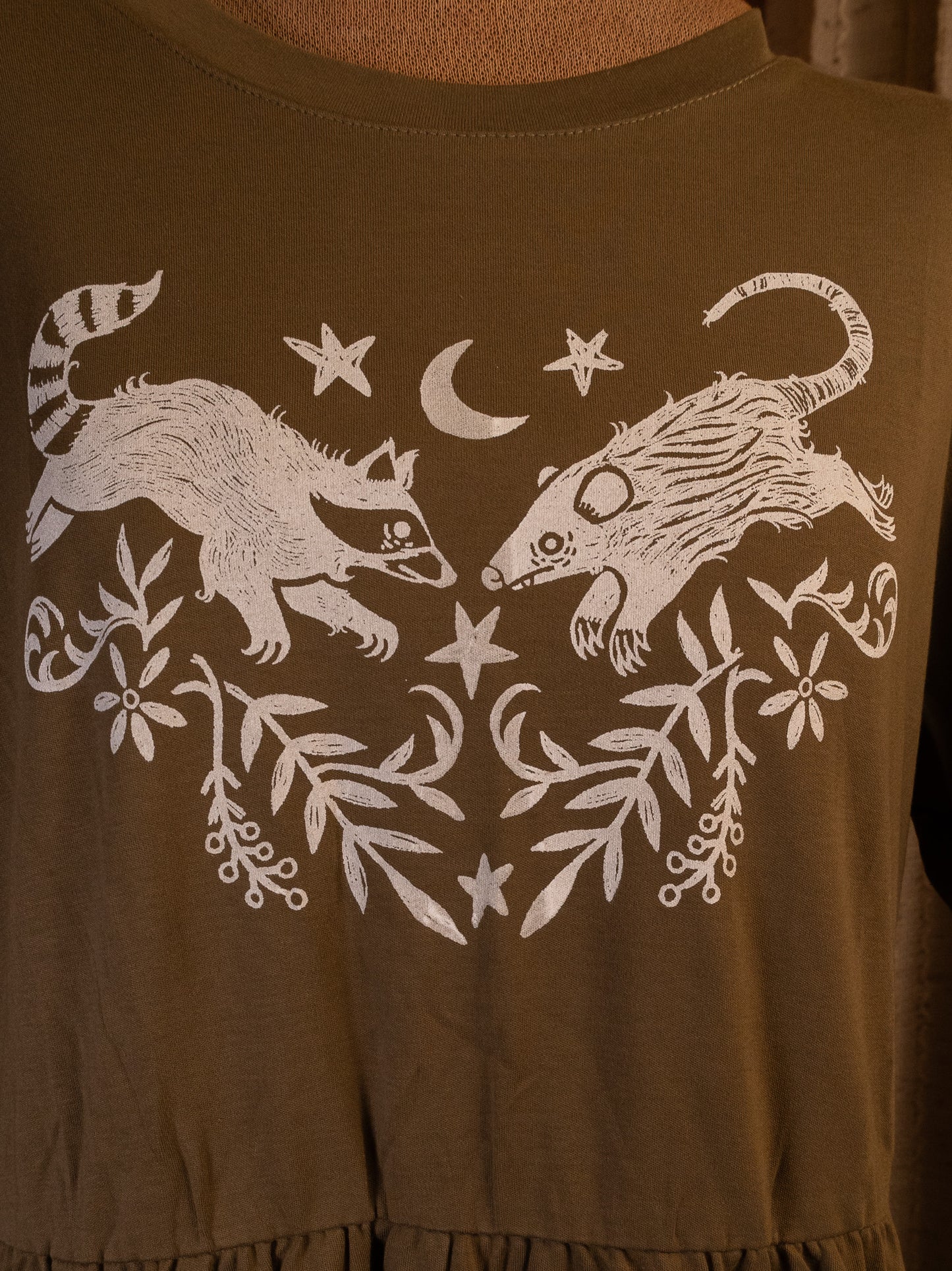 Raccoon & Opossum JJV Dress in Mossy Green