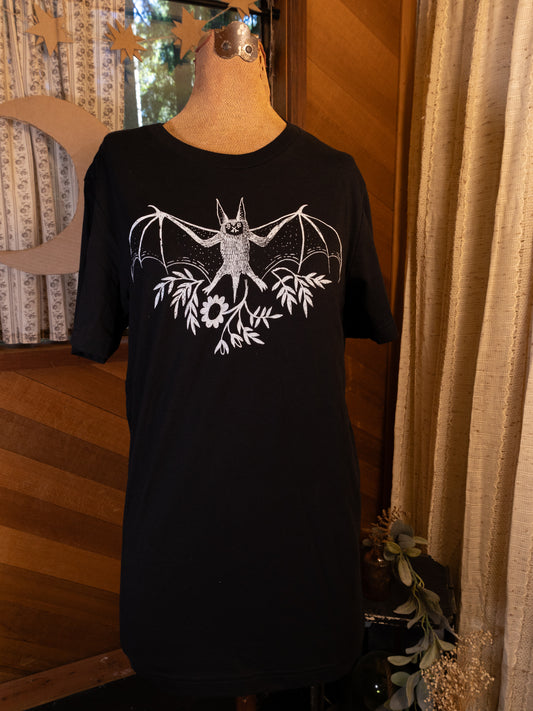 Botanical Bat T-Shirt in Pitch Black