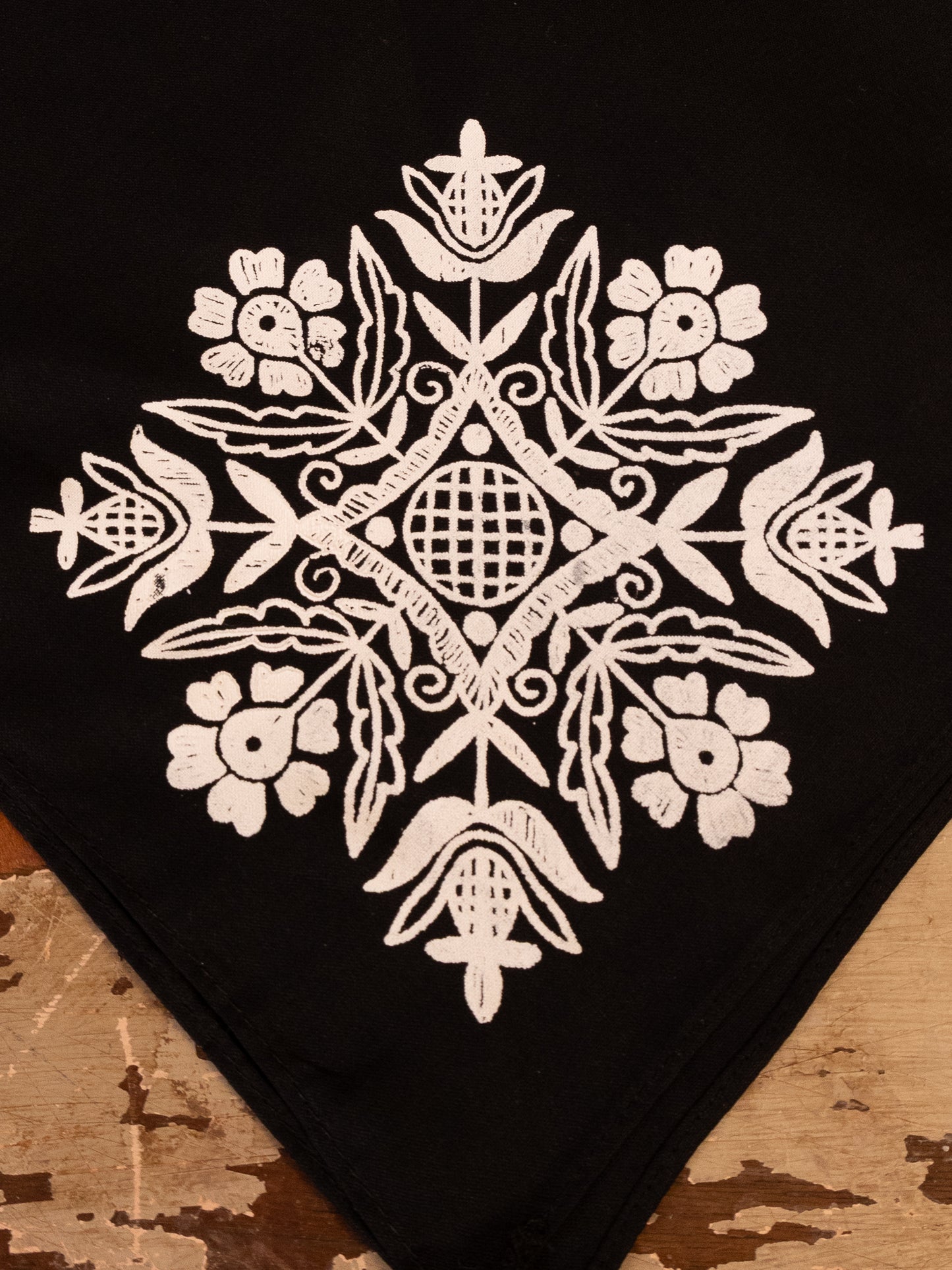 Folk Flowers Bandana in Pitch Black