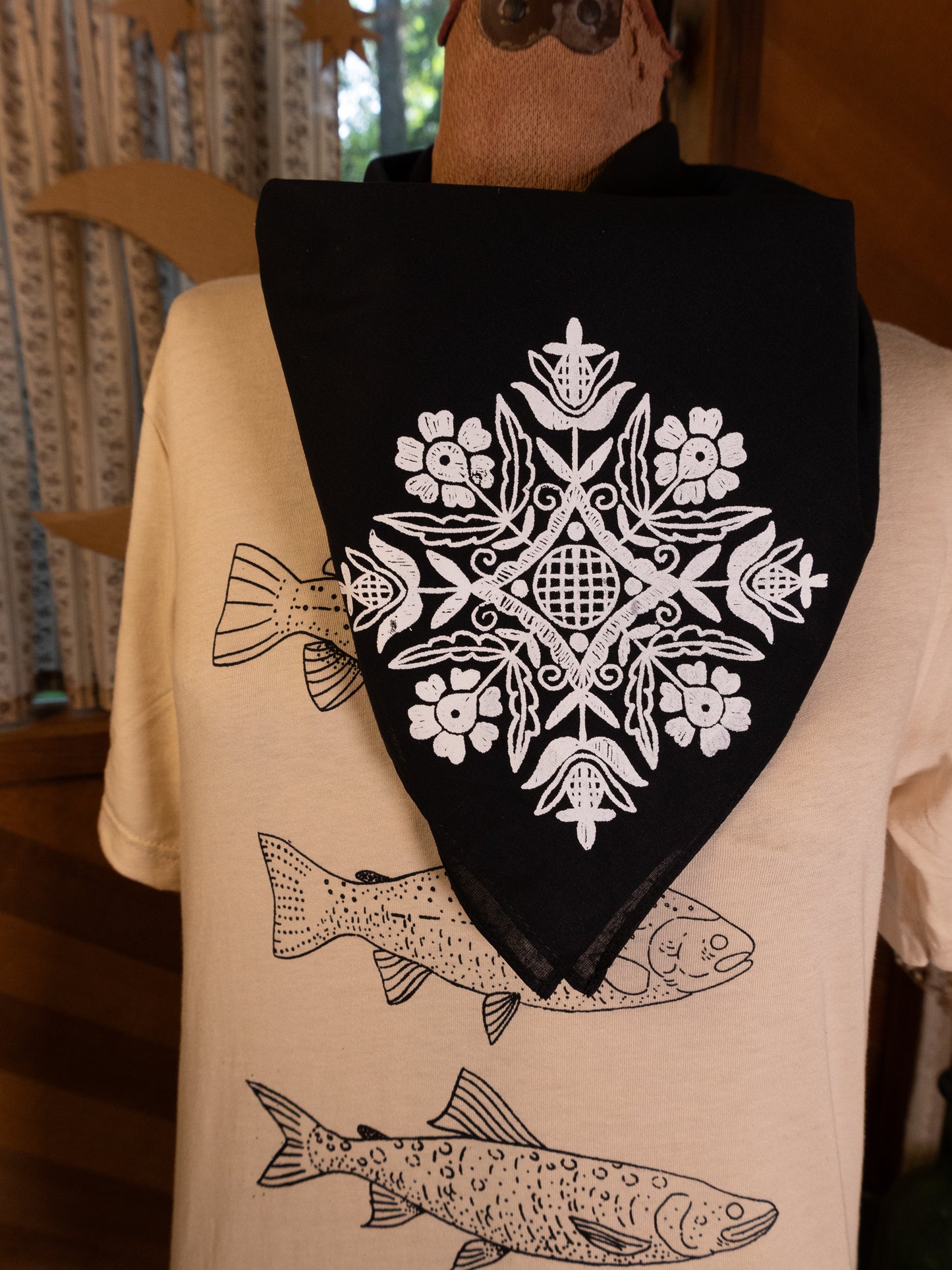 Folk Flowers Bandana in Pitch Black