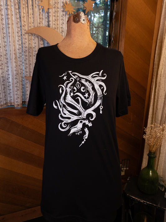 Mystic Deer Skull T-Shirt in Pitch Black