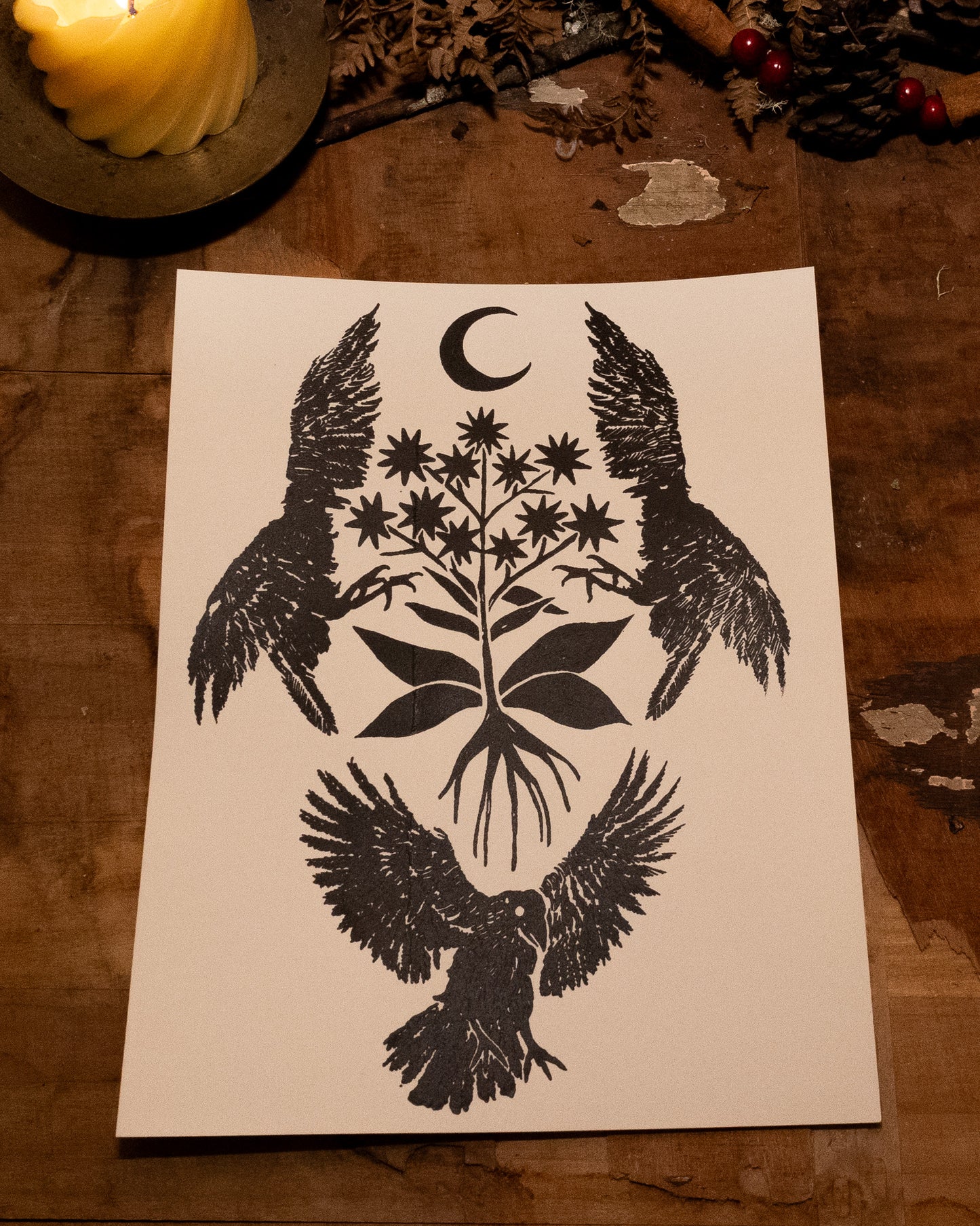 Three Crows Handmade Print