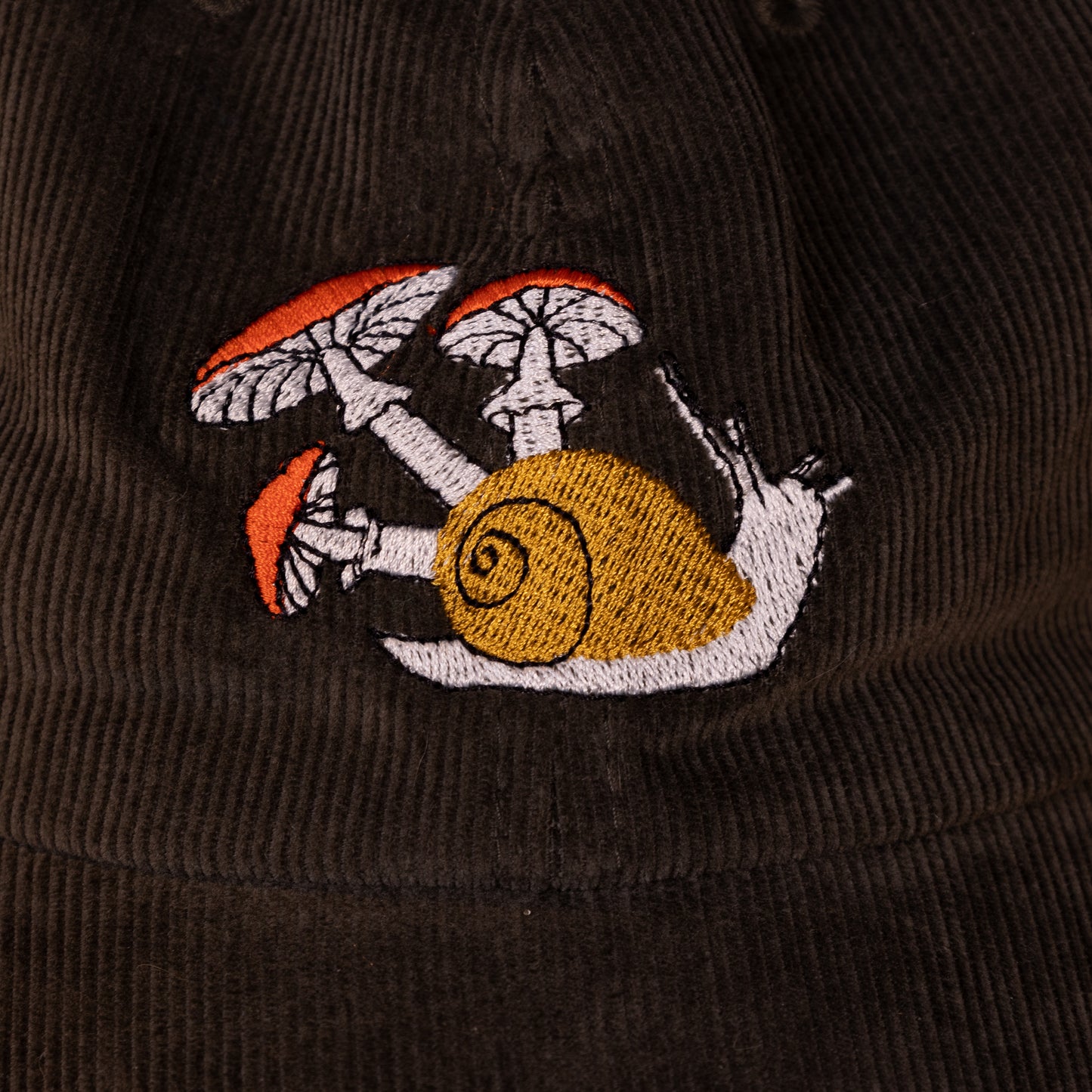 Mushroom Snail Olive Embroidered Corduroy Cap