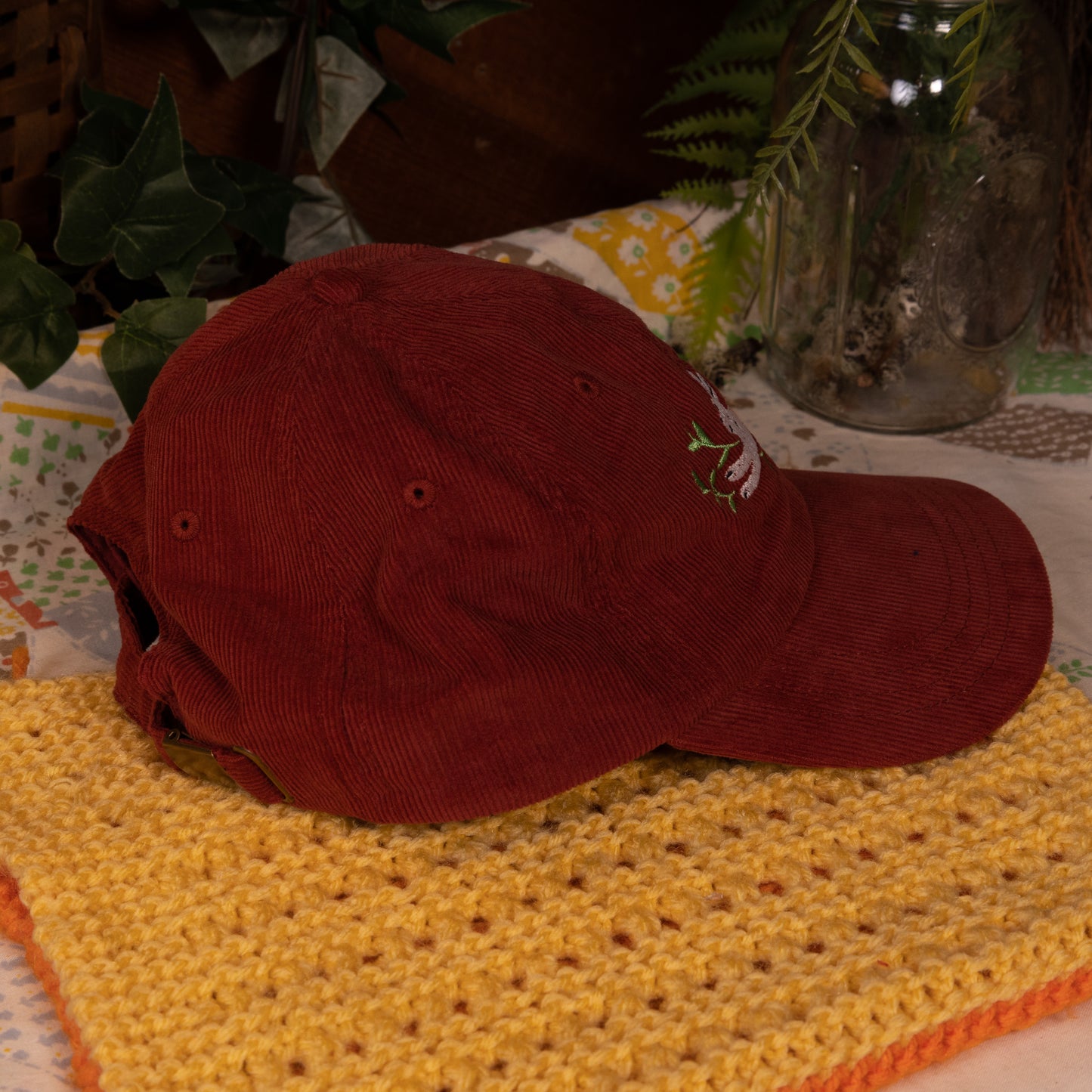 Leapin' Bunny Red Embroidered Corduroy Cap