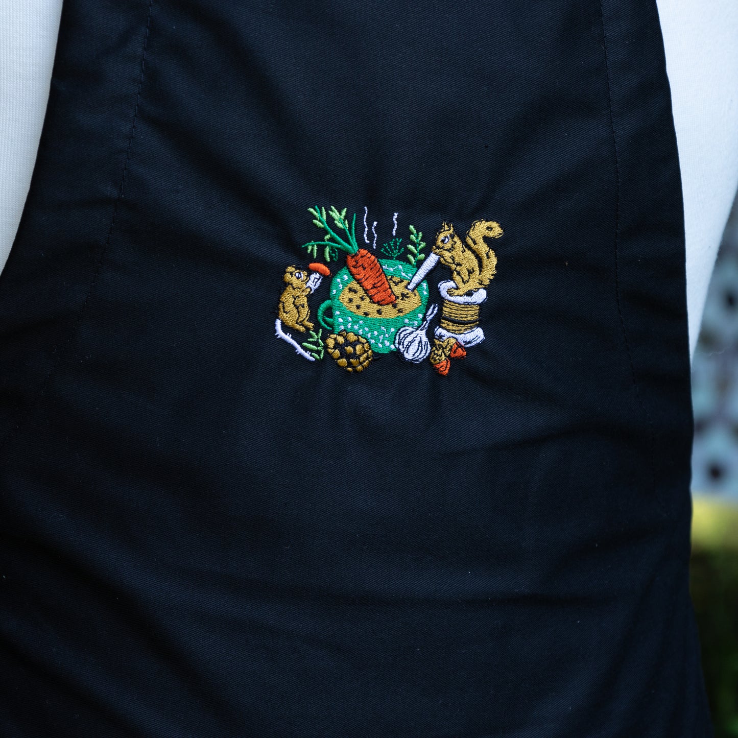Soup Critters Black Embroidered Apron