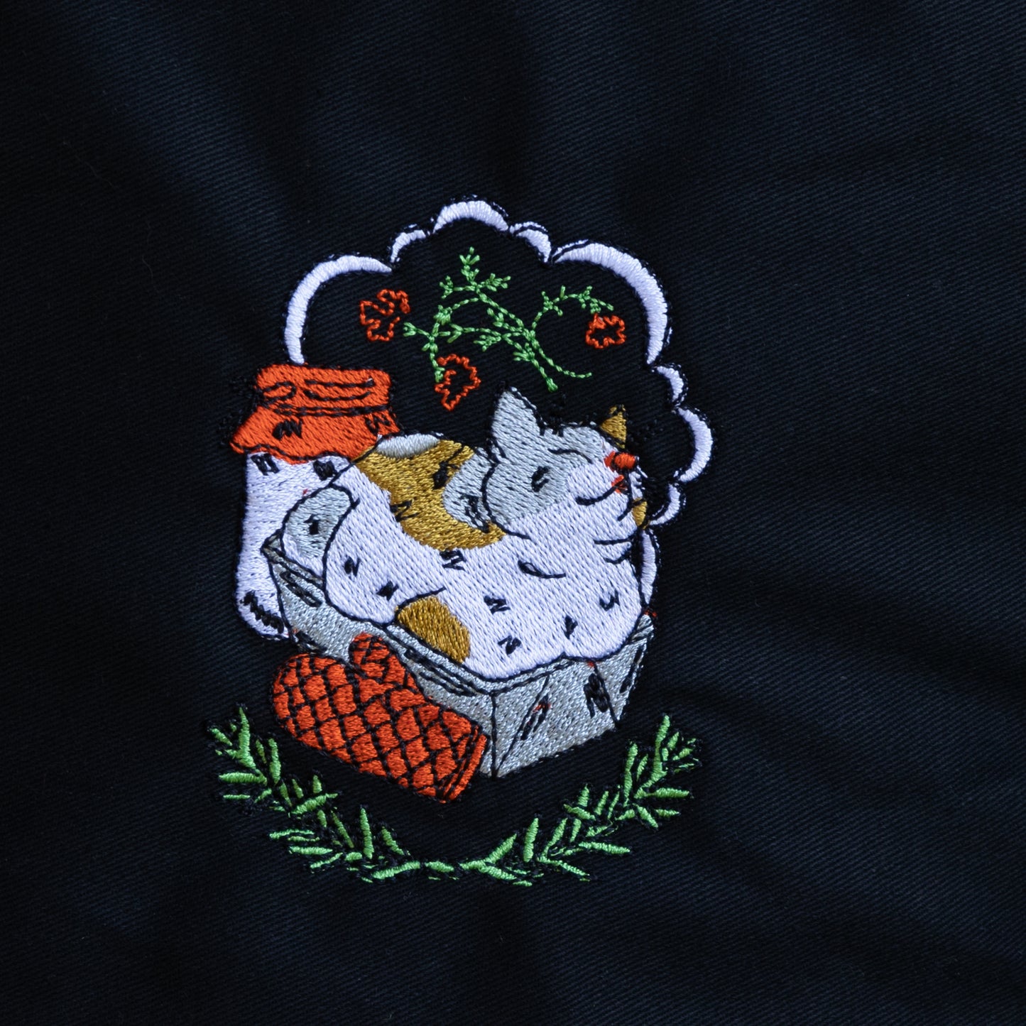 Cat Loaf Embroidered Black Apron