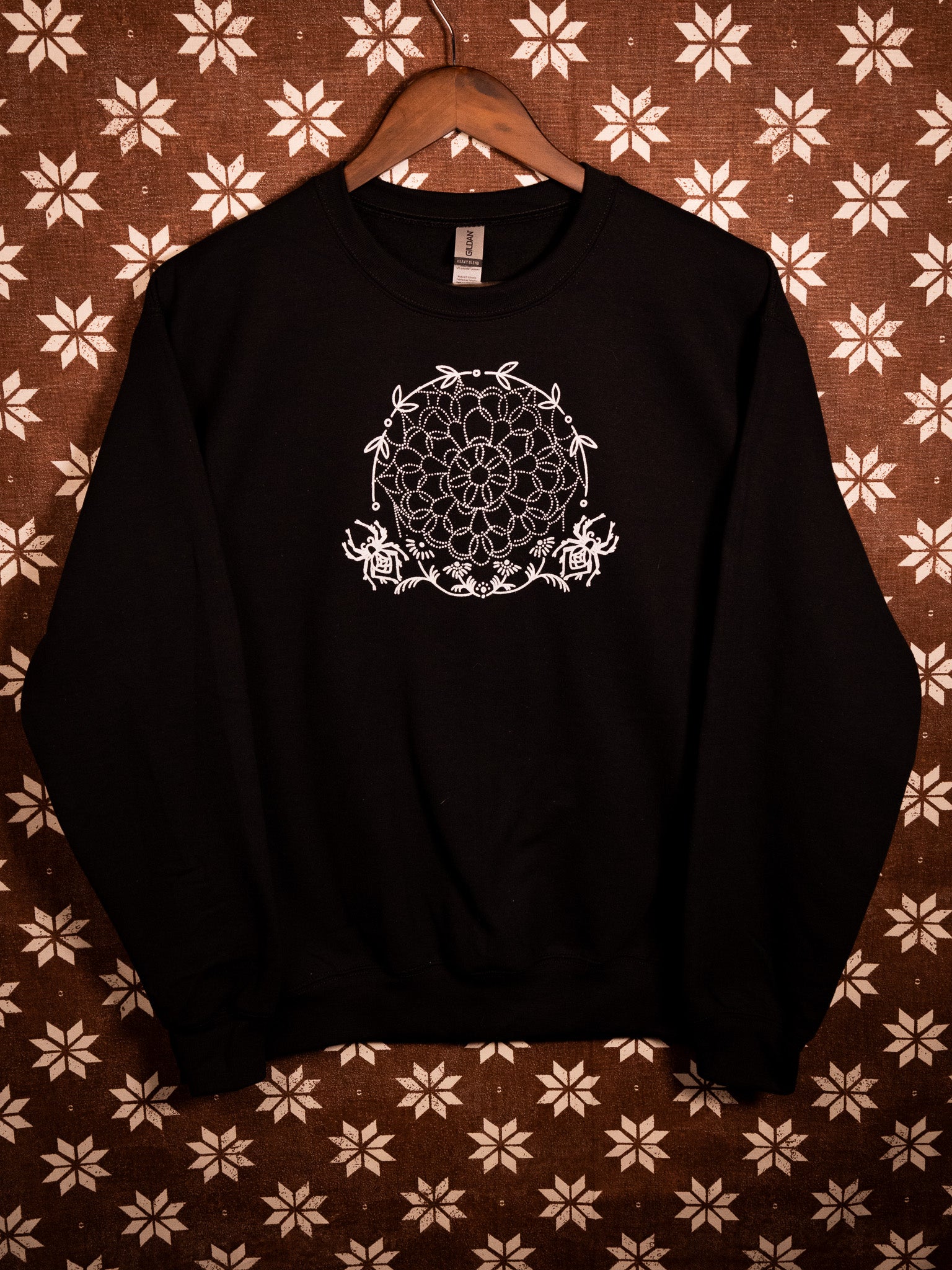 Crochet Spider Web Crewneck Sweatshirt in Pitch Black