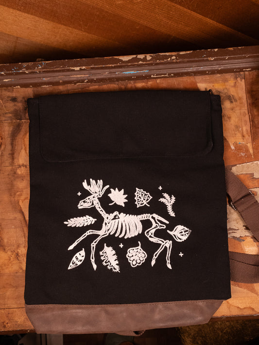 Deer Skeleton Canvas Rucksack in Pitch Black