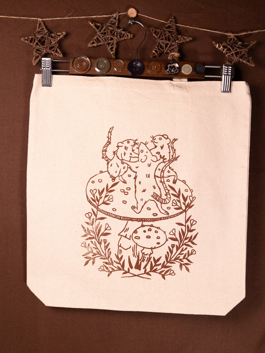 Merry Rats Canvas Tote in Natural