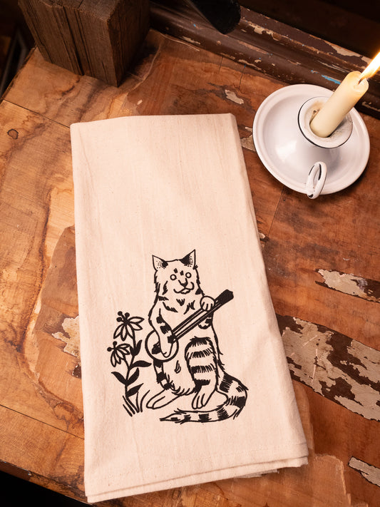 Banjo Cat Tea Towel