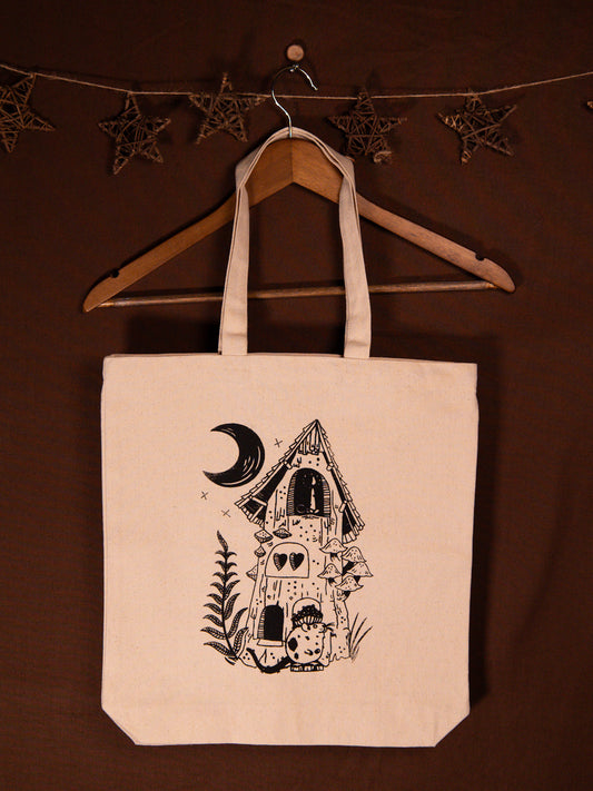 Mushroom Mouse House Canvas Tote in Natural