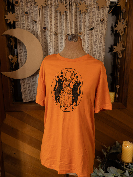 Autumn's Eve Cats T-Shirt in Candy Corn Orange