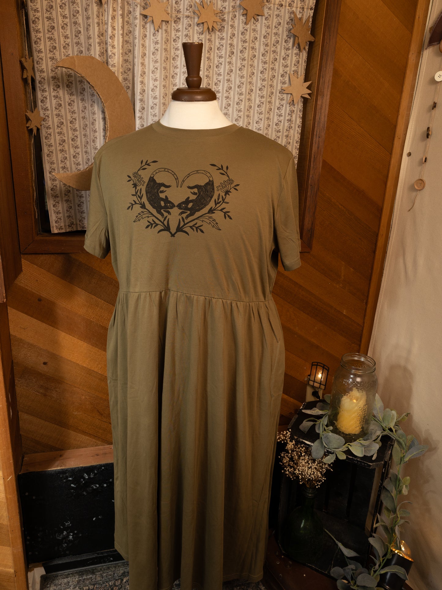 Heart Rats JJV Dress in Moss Green