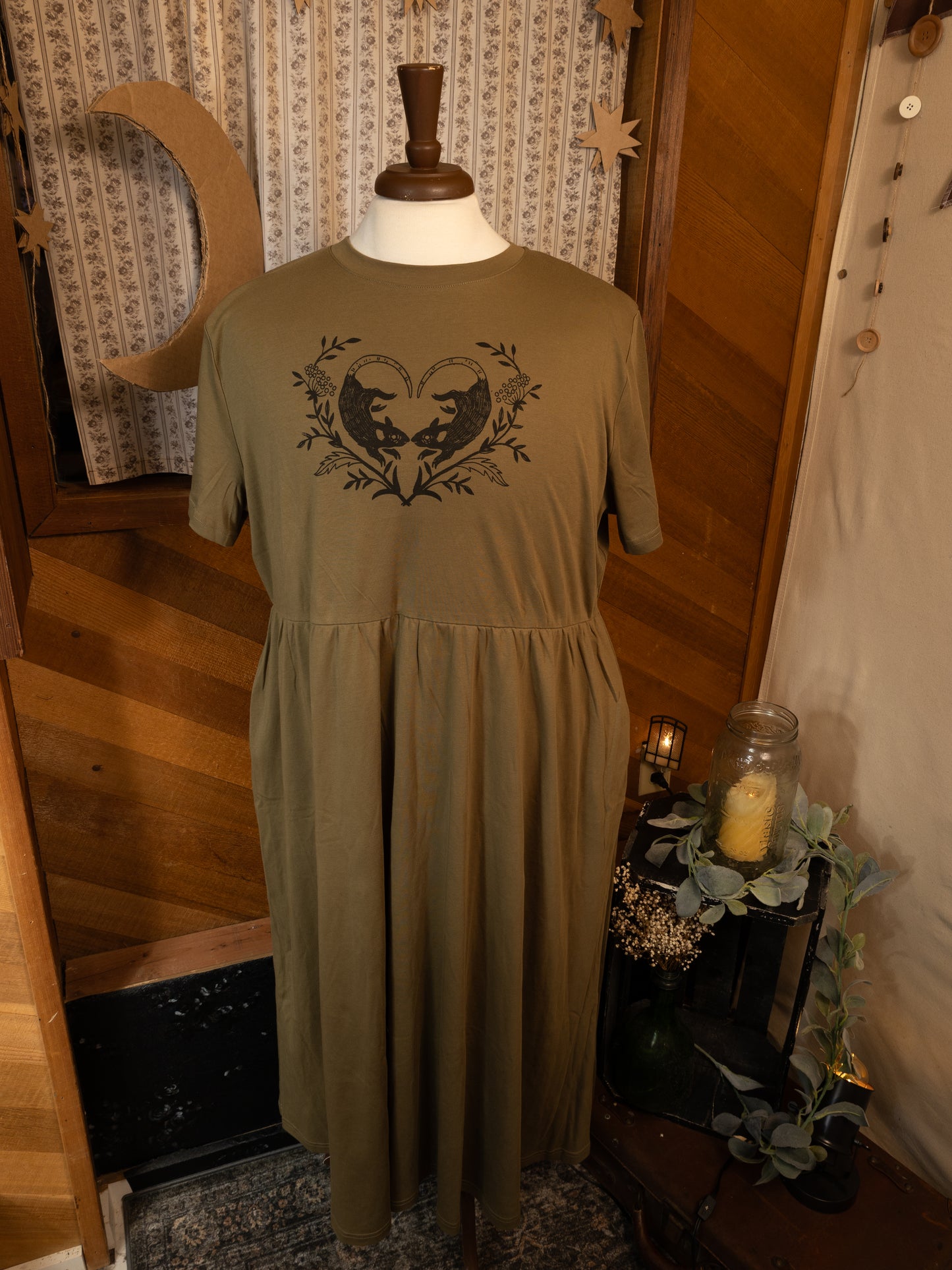 Heart Rats JJV Dress in Moss Green