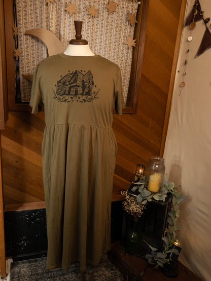 Crooked House JJV Dress in Moss Green