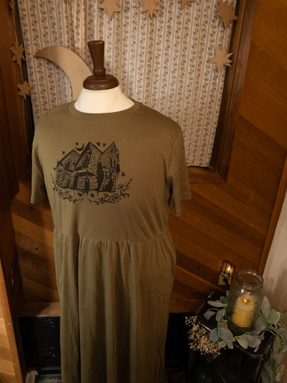 Crooked House JJV Dress in Moss Green