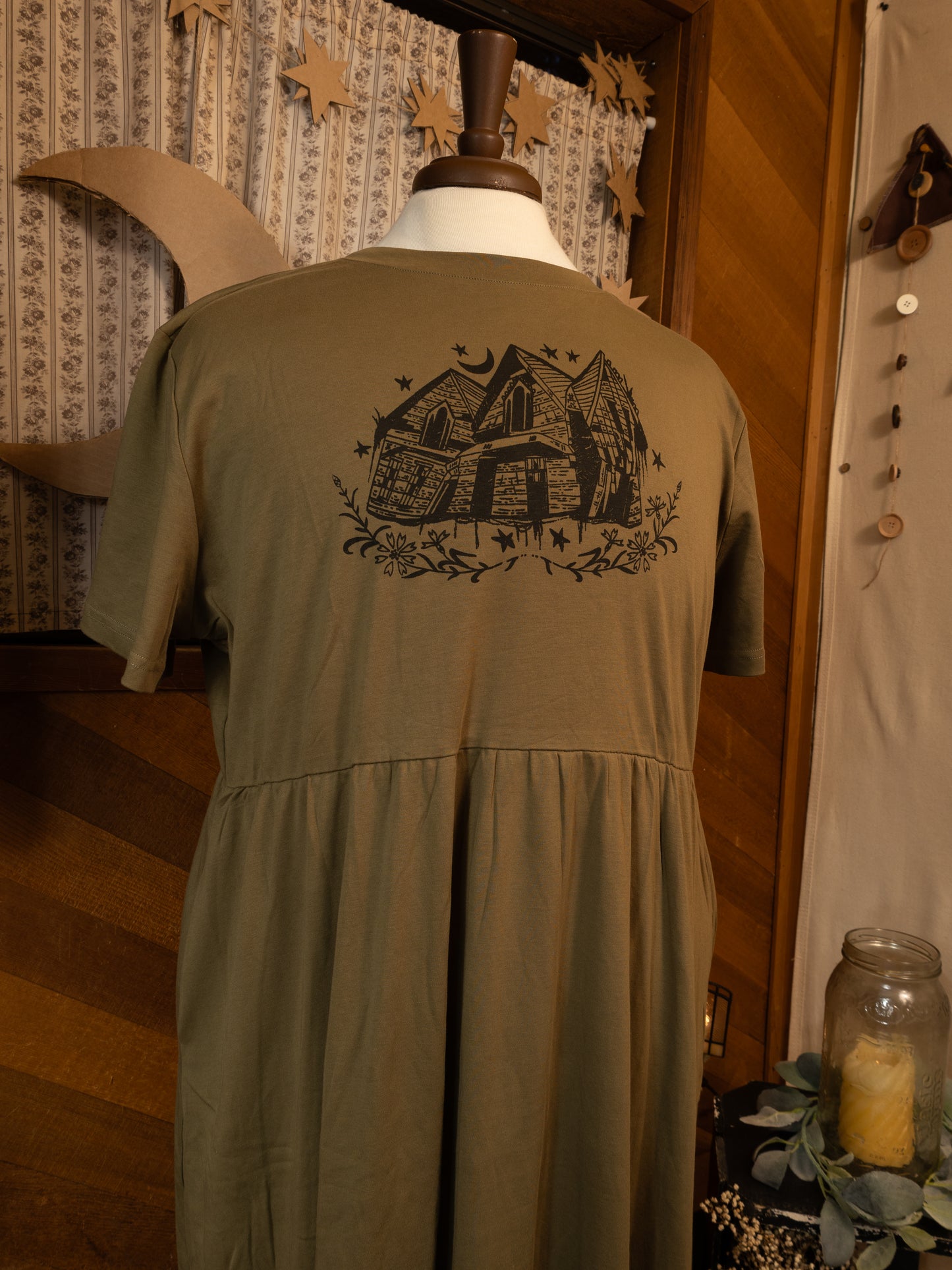 Crooked House JJV Dress in Moss Green