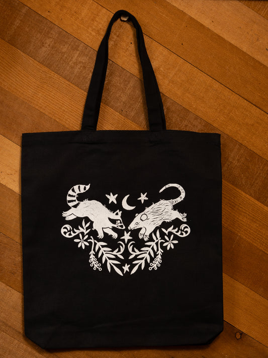 Raccoon n' Opossum Canvas Tote in Pitch Black