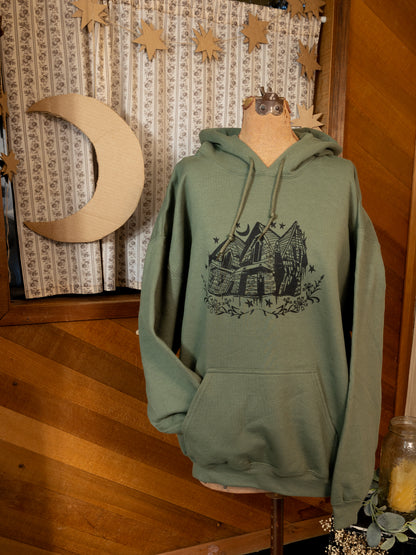 Crooked House Hoodie in Forest Green