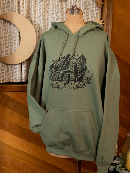 Crooked House Hoodie in Forest Green