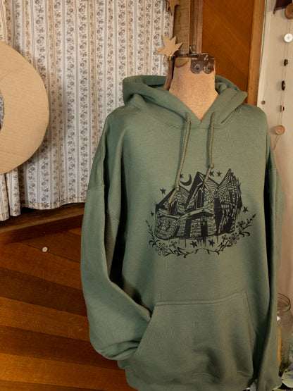 Crooked House Hoodie in Forest Green