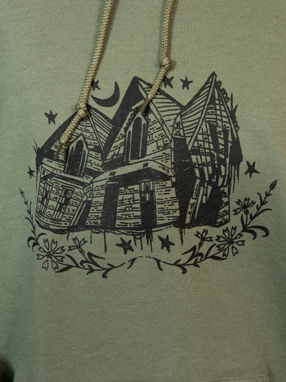 Crooked House Hoodie in Forest Green