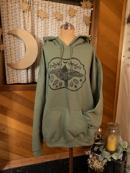 Crystal Crow Hoodie in Forest Green