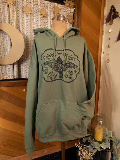 Crystal Crow Hoodie in Forest Green