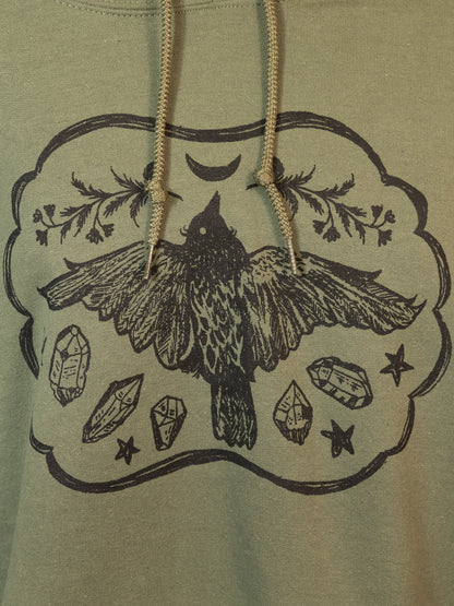 Crystal Crow Hoodie in Forest Green