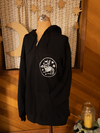 Watchful Woods Zip-Up Hoodie in Pitch Black