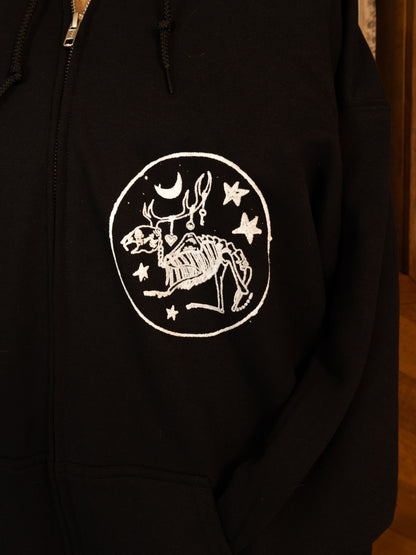 Watchful Woods Zip-Up Hoodie in Pitch Black