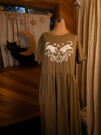 Raccoon & Opossum JJV Dress in Mossy Green