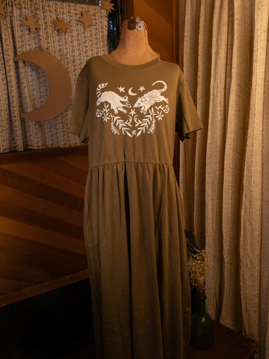 Raccoon & Opossum JJV Dress in Mossy Green