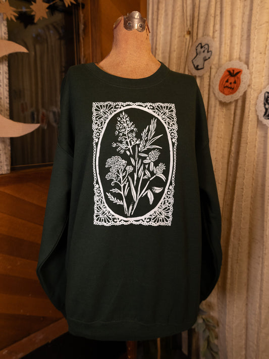 Wild Flowers Crewneck in Dark Green
