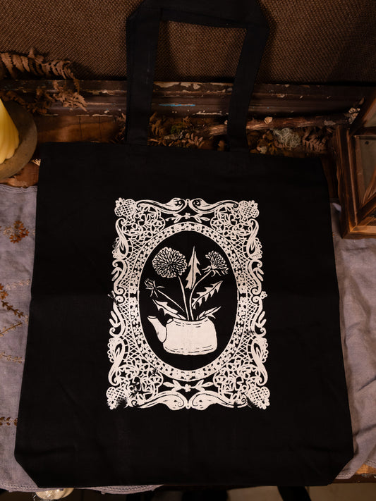 Teapot Canvas Tote in Pitch Black