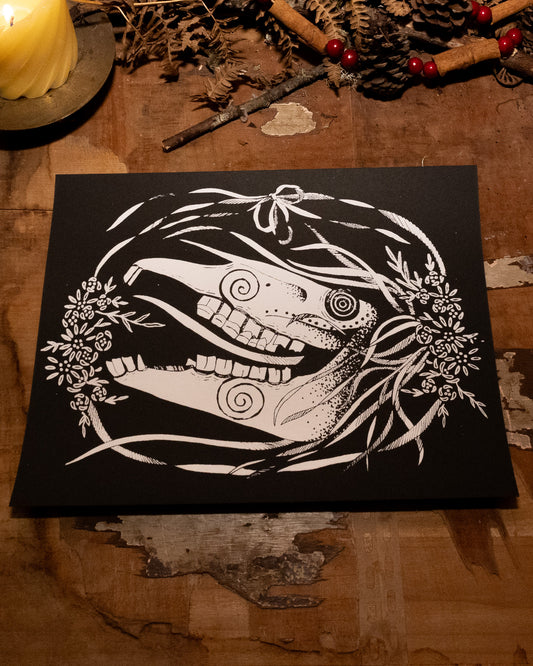 Mari Lwyd Handmade Print