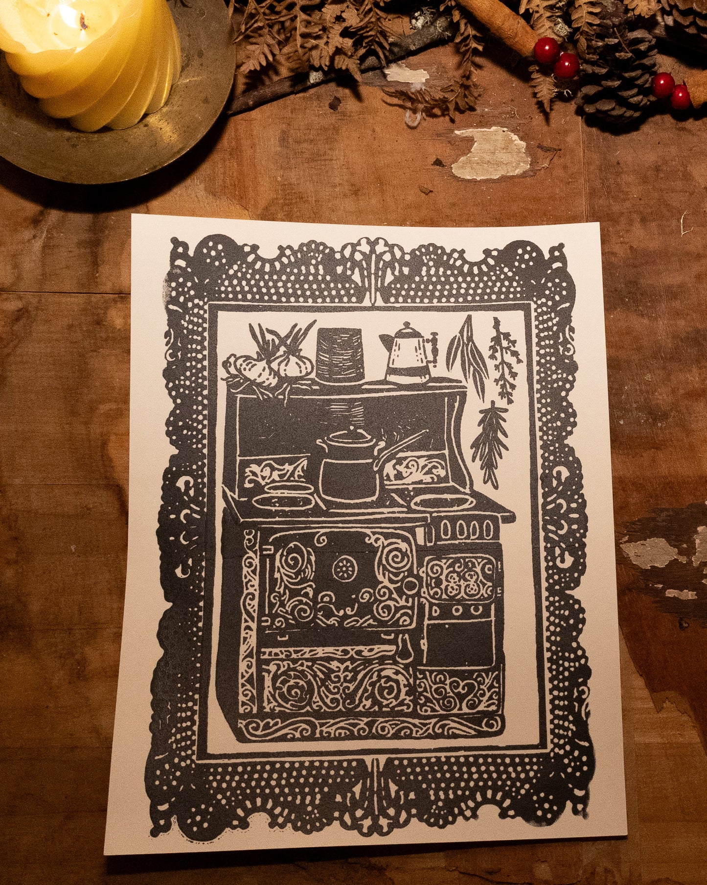 Cozy Stove Handmade Print