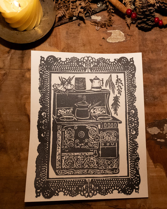 Cozy Stove Handmade Print