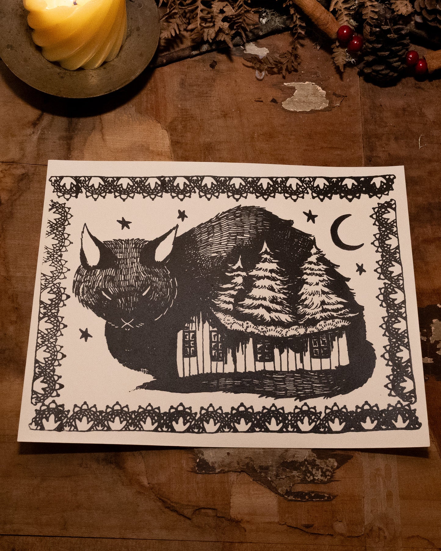 Jólaköttur (Yule Cat) Handmade Print