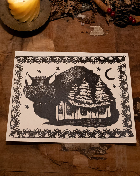 Jólaköttur (Yule Cat) Handmade Print