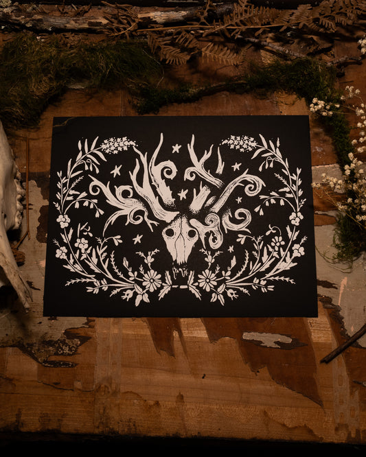 Curling Antlers Handmade Print