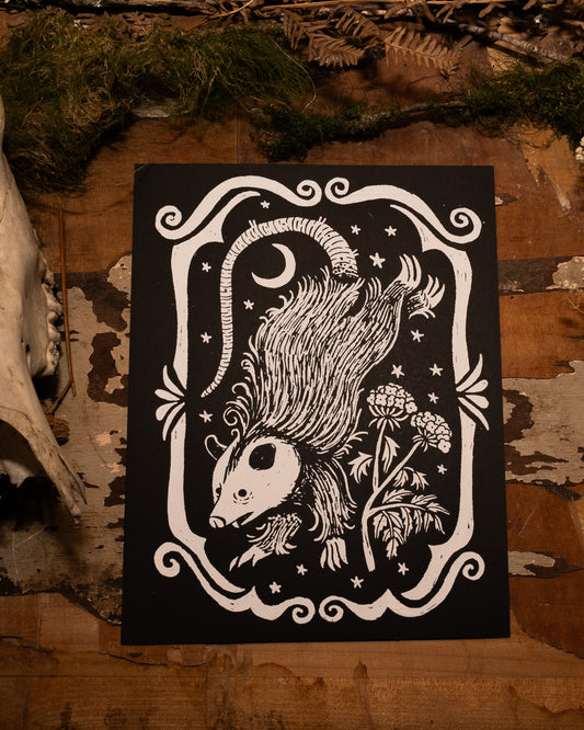 Opossum Handmade Print