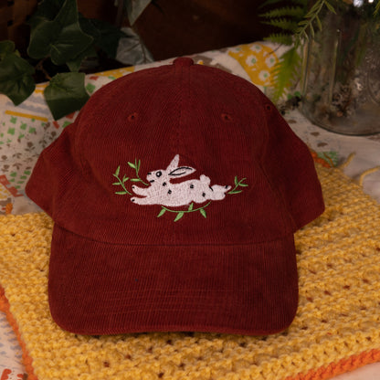 Leapin' Bunny Red Embroidered Corduroy Cap