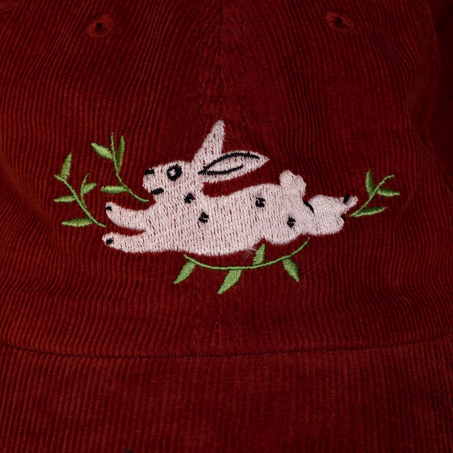 Leapin' Bunny Red Embroidered Corduroy Cap
